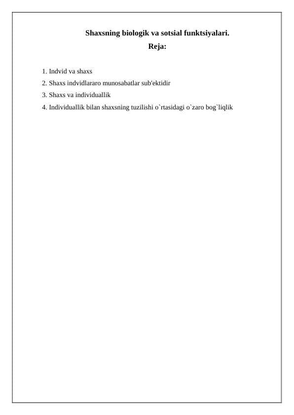 Shaxsning biologik va sotsial funktsiyalari