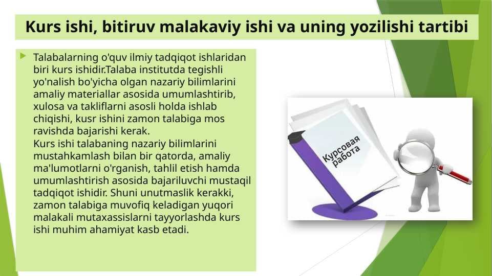 Kurs ishi, bitiruv malakaviy ishi va uning yozilishi tartibi 2