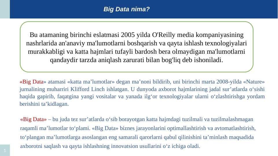 Big Data nima