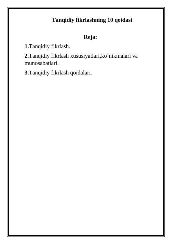 Tanqidiy fikrlashning 10 qoidasi