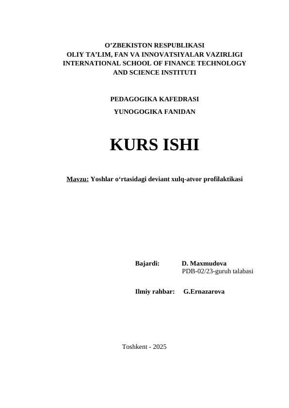 Yoshlar oʻrtasidagi deviant xulq-atvor profilaktikasi