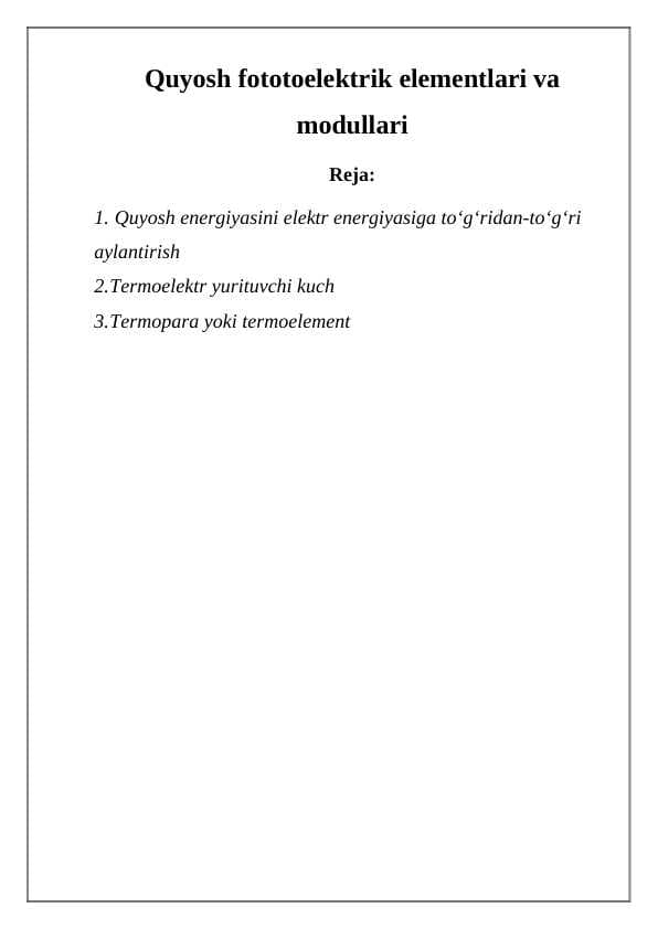 Quyosh fototoelektrik elementlari va modullari
