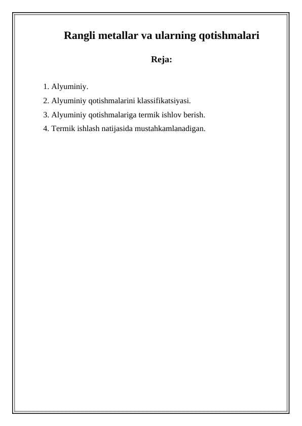 Rangli metallar va ularning qotishmalari