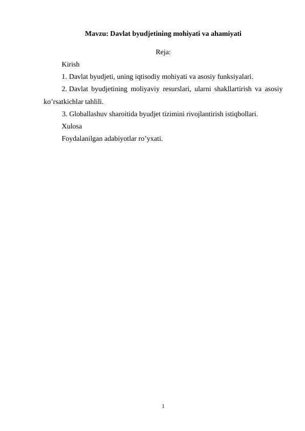 Davlat byudjetining mohiyati va ahamiyati (kurs ishi)
