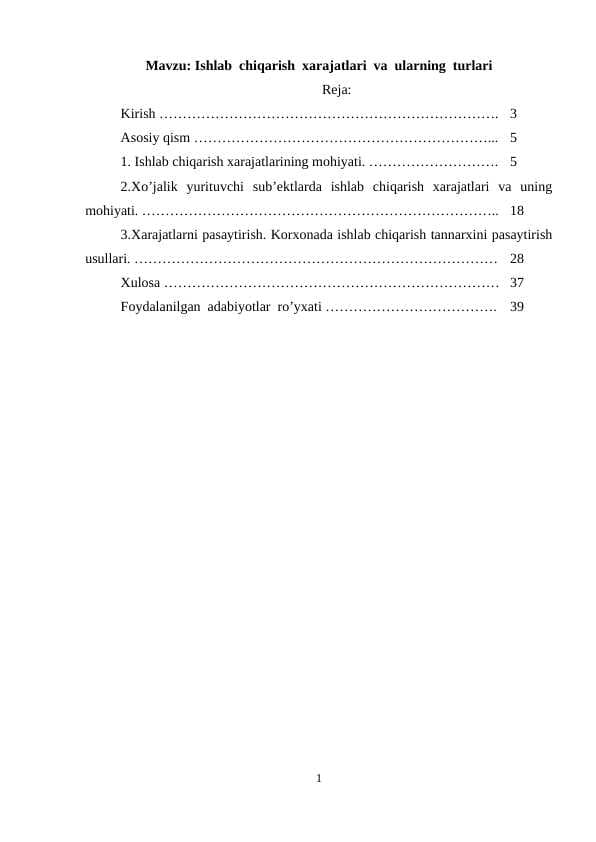 Ishlab chiqarish xarajatlari va uning turlari