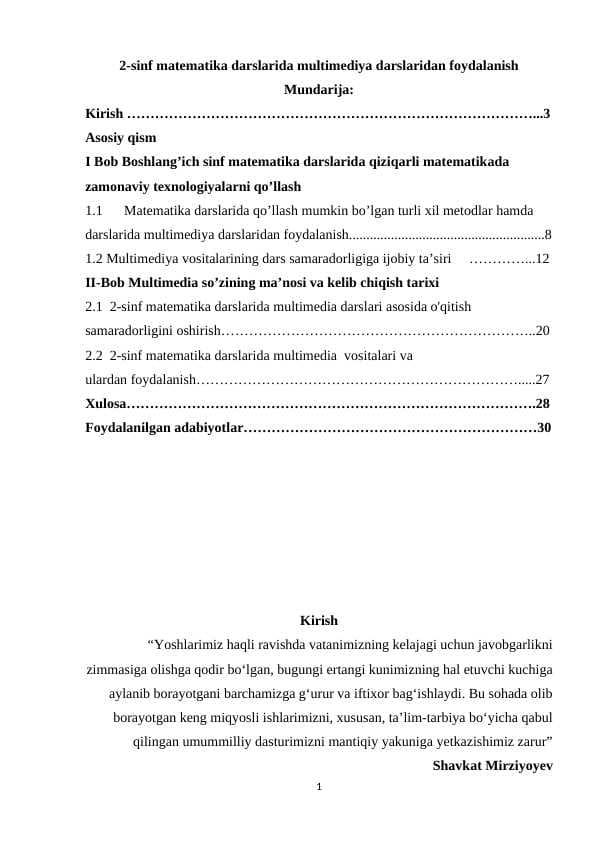 2-sinf matematika darslarida multimediya darslaridan foydalanish