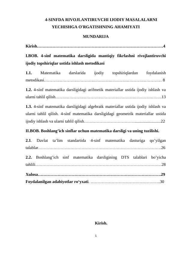 SINFDA RIVOJLANTIRUVCHI IJODIY MASALALARNI YECHISHGA O'RGATISHNING AHAMIYATI
