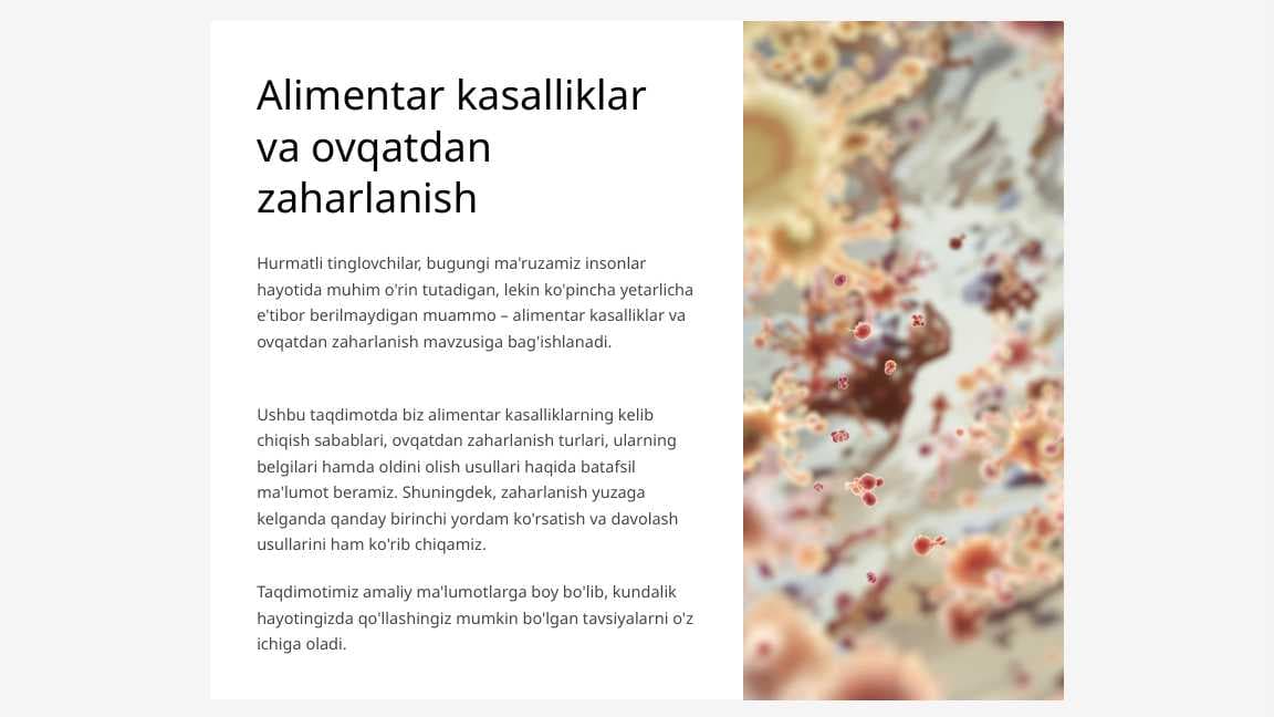 Alimentar kasalliklar. Ovqatdan zaharlanish turlari va ularning profilaktikasi.