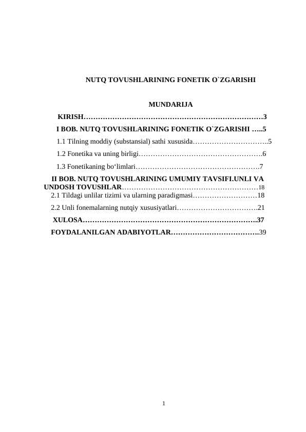 KURS ISHI. Nutq tovushlarining fonetik o`zgarishi
