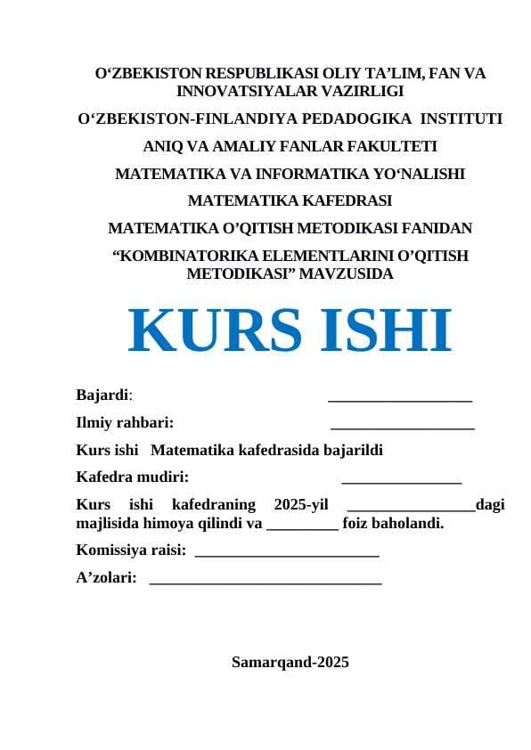 Kombinatorika elementlarini o'qitish metodikasi