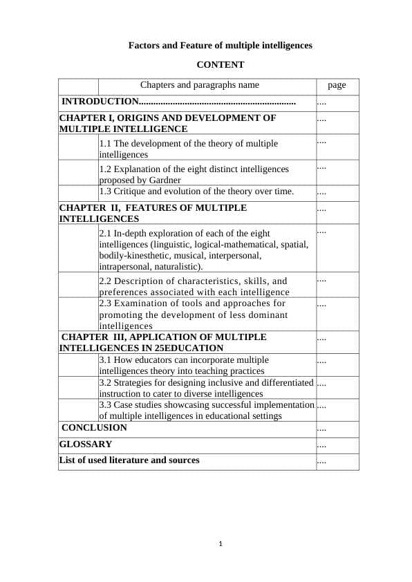 Factors and Feature of multiple intelligences