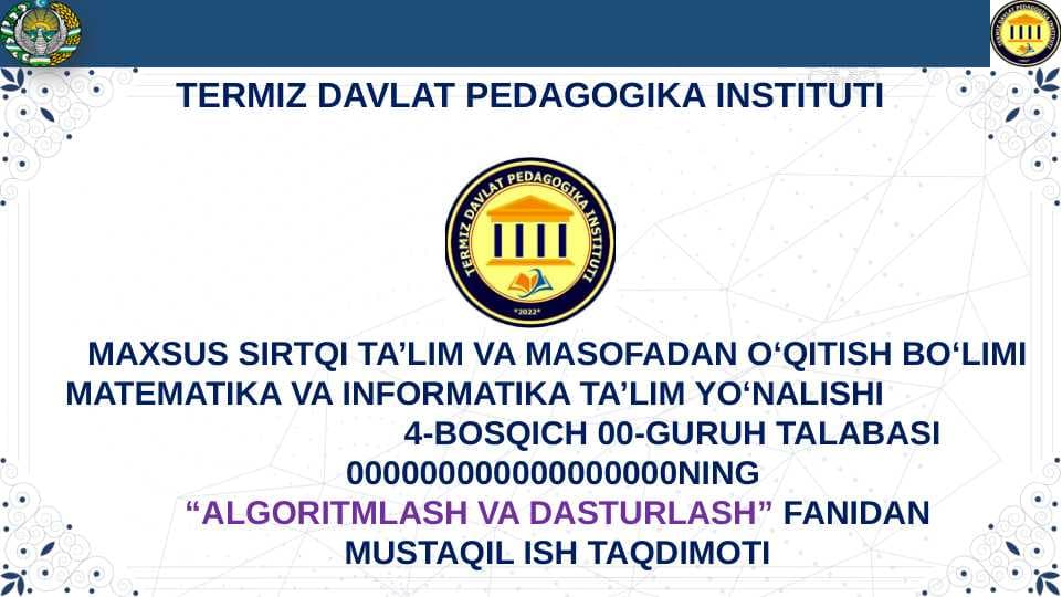 Massivlar Statistik va dinamik Massivlar