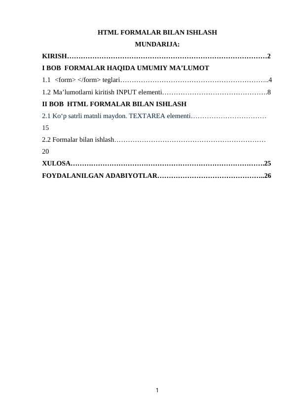 HTML FORMALAR BILAN ISHLASH
