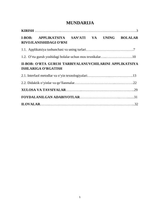 APPLIKATSIYA SAN’ATI VA UNING BOLALAR RIVOJLANISHIDAGI O‘RNI