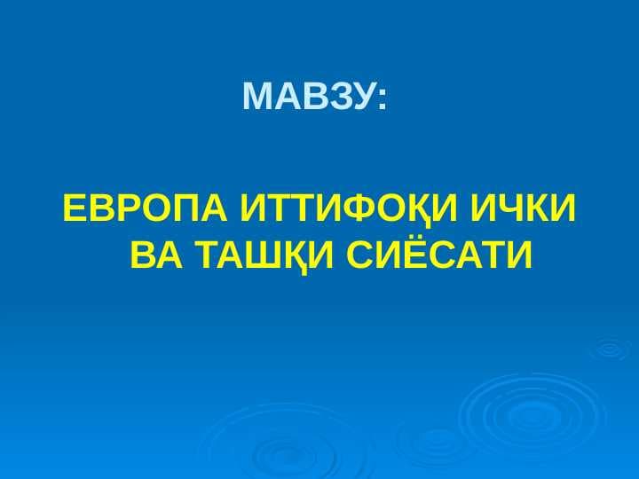 Yevropa Ittifoqi ichki va tashqi siyosati