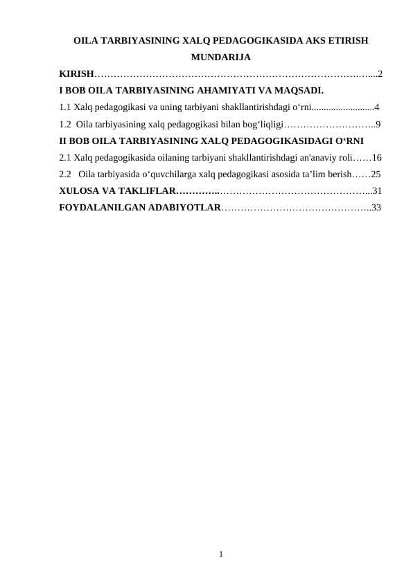 OILA TARBIYASINING XALQ PEDAGOGIKASIDA AKS ETIRISH