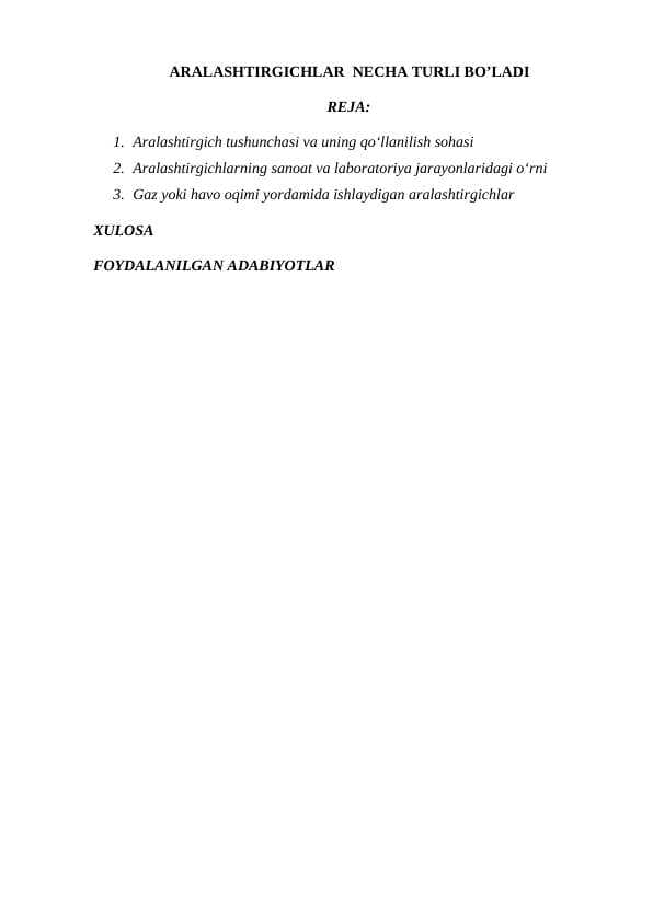 ARALASHTIRGICHLAR NECHA TURLI BO’LADI