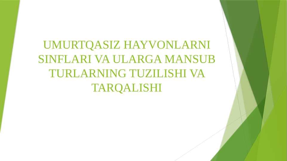 UMURTQASIZ HAYVONLARNI SINFLARI VA ULARGA MANSUB TURLARNING TUZILISHI VA TARQALISHI