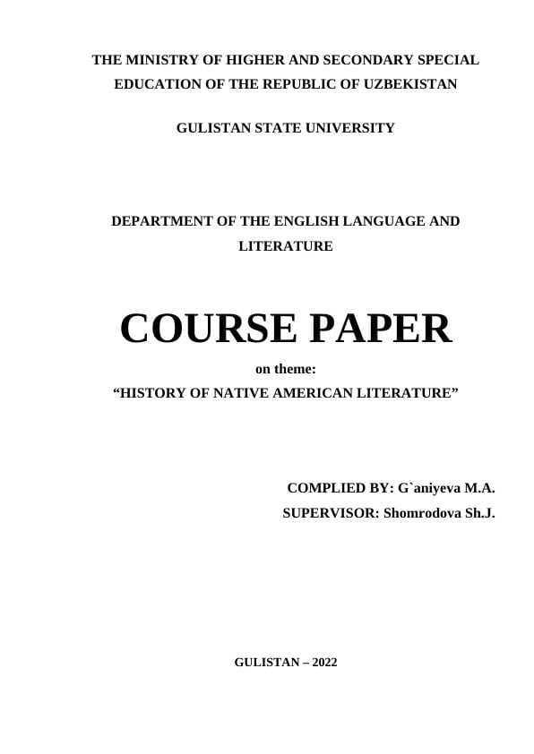 HISTORY OF NATIVE AMERICAN LITERATURE