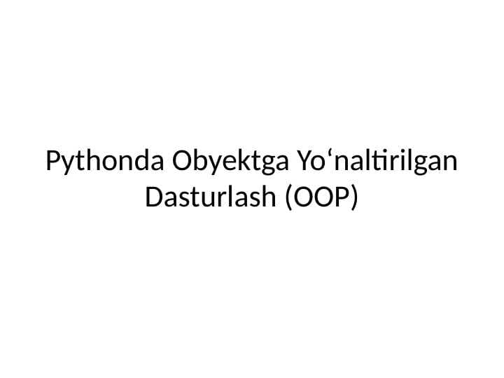 Pythonda Obyekt (OOP)