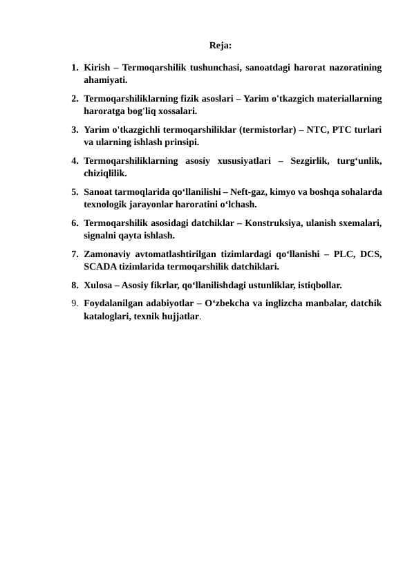 Yarim o'tkazgichli termo qarshiliklar Mustaqil ish