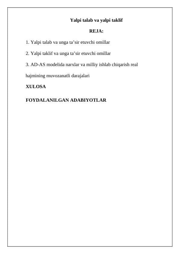 Yalpi talab va yalpi taklif