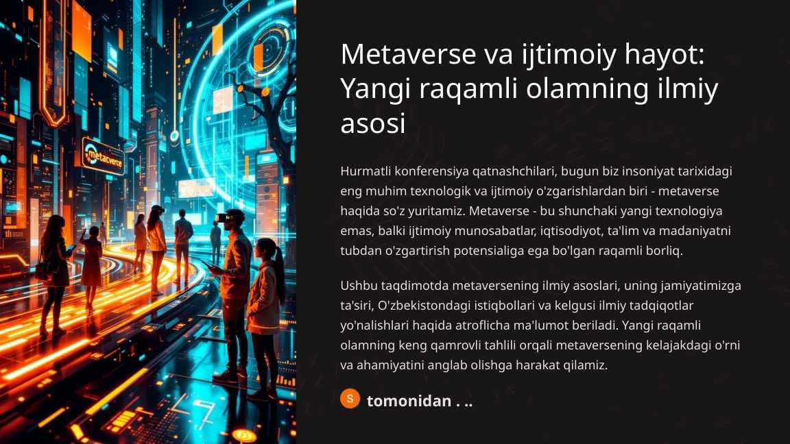 Metaverse va ijtimoiy hayot: Yangi raqamli olamning ilmiy asosi