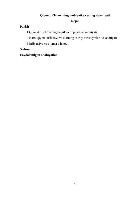 Qiymat o'lchovining mohiyati va uning ahamiyati
