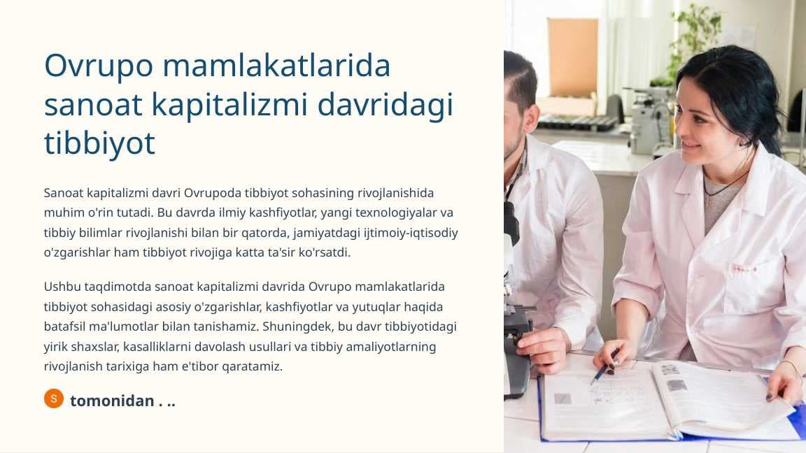 Ovrupo mamlakatlarida sanoat kapitalizmi davridagi tibbiyot