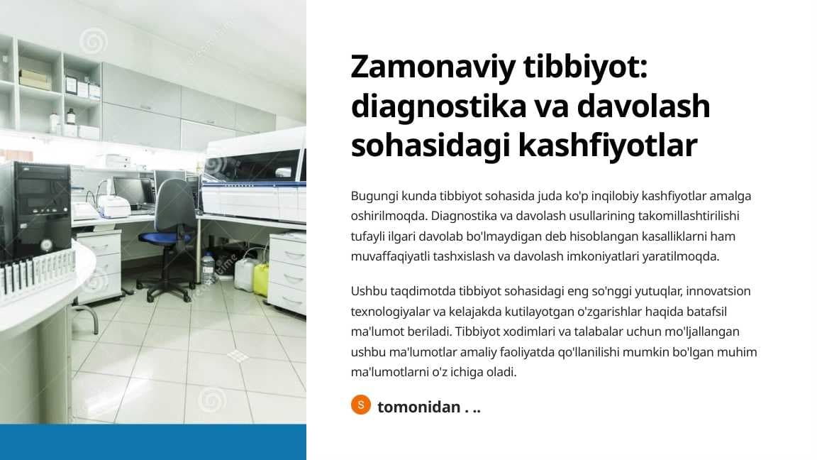 Zamonaviy tibbiyot diagnostika va davolash sohasidagi kashfiyotlar