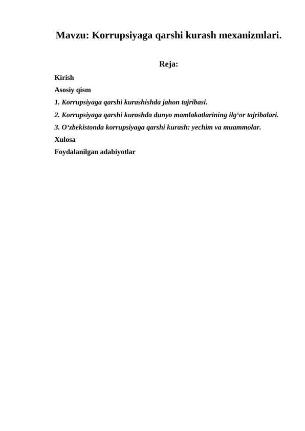 Korrupsiyaga qarshi kurash mexanizmlari
