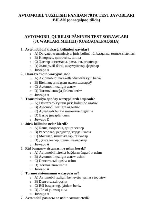 Avtomobil Qurilisi Páninen 70 Test