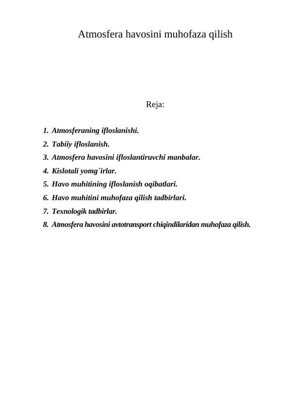 Atmosfera havosini muhofaza qilish