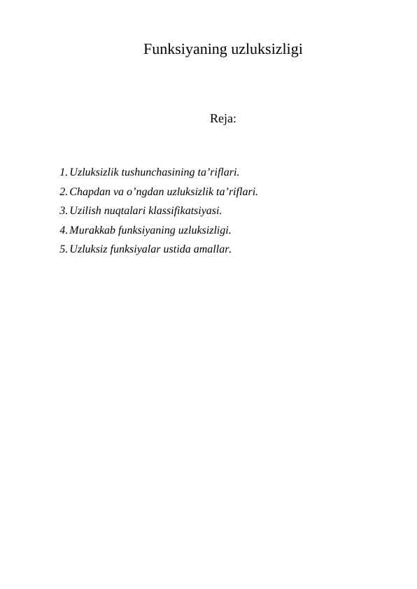 Funksiyaning uzluksizligi
