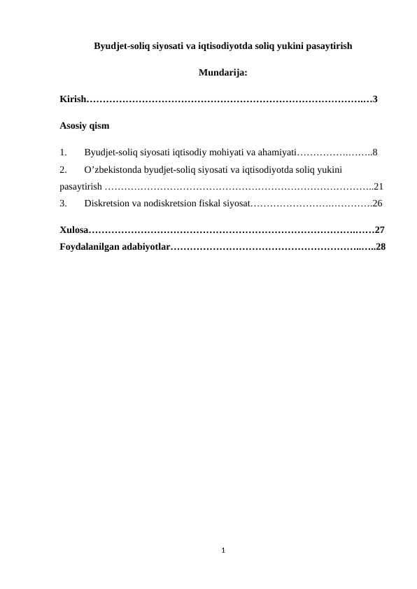 Byudjet-soliq siyosati va iqtisodiyotda soliq yukini pasaytirish
