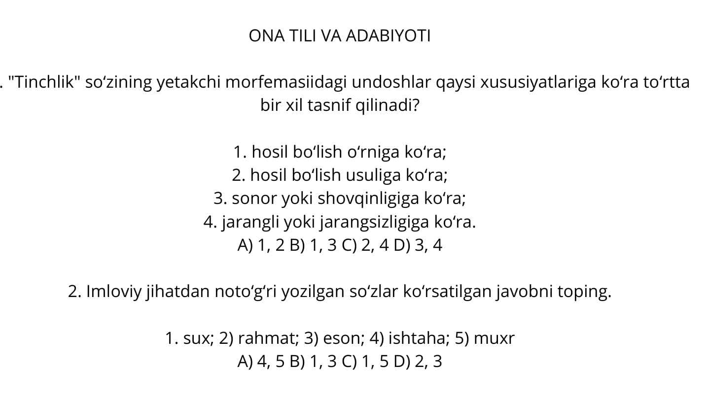 Ona tilidan testlar