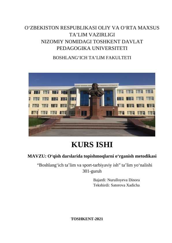 O’qish darslarida topishmoqlarni o’rganish uslubiyati