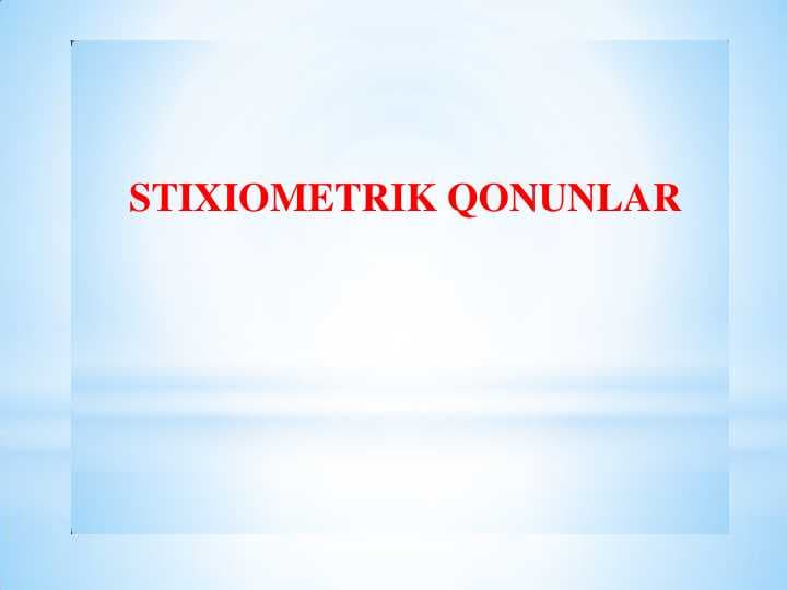 Stixiometrik qonuniyatlar