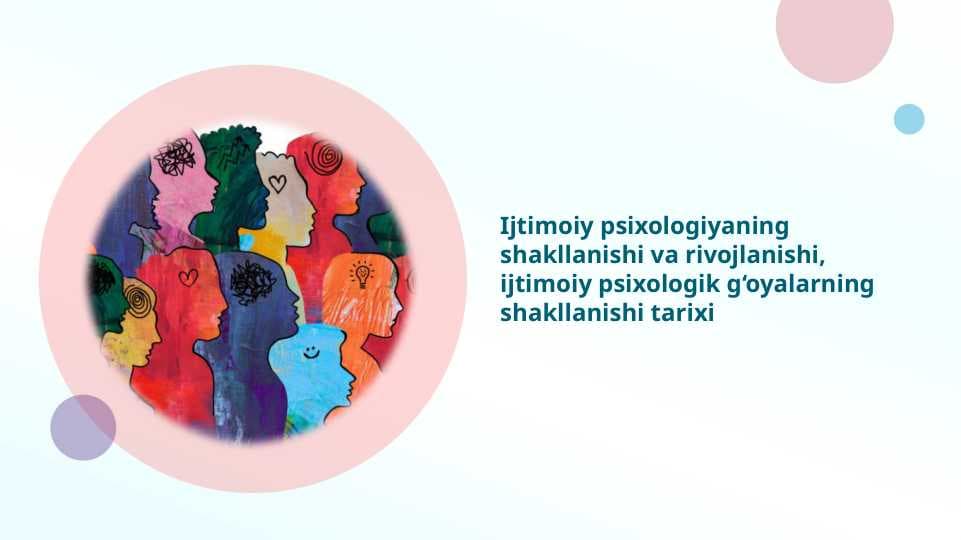 Ijtimoiy psixologiyaning shakllanishi va rivojlanishi, ijtimoiy psixologik g‘oyalarning shakllanishi tarixi