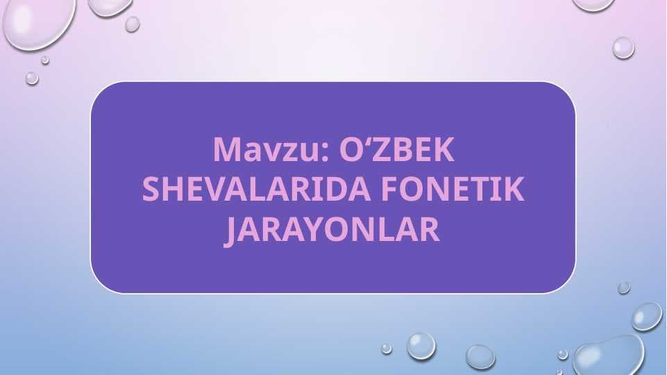 O‘ZBEK SHEVALARIDA FONETIK JARAYONLAR