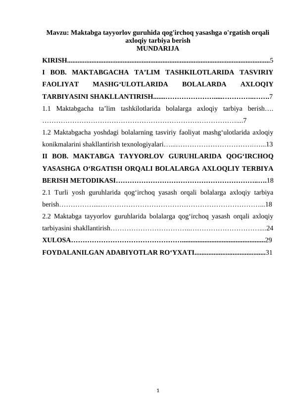 Maktabga tayyorlov guruhida qog'irchoq yasashga o'rgatish orqali axloqiy tarbiya berish