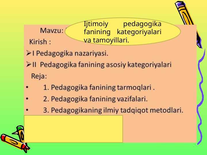 Ijtimoiy pedagogika fanining kategoriyalari va tamoyillari.