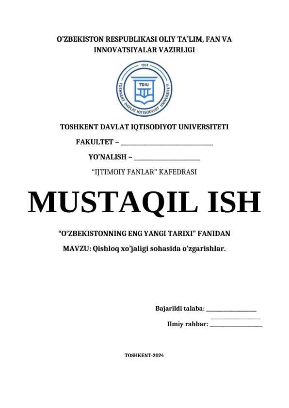 Qishloq xo’jaligi sohasida o’zgarishlar