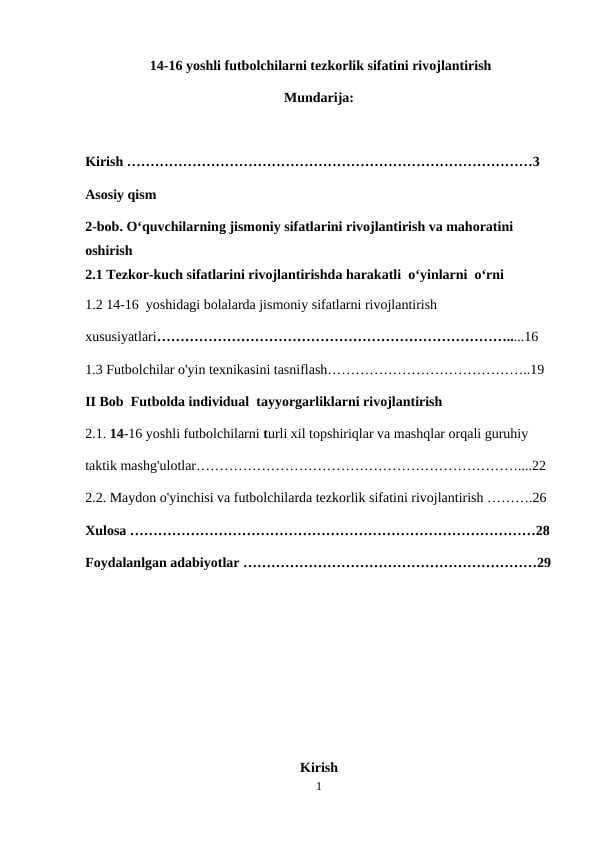14-16 yoshli futbolchilarni tezkorlik sifatini rivojlantirish