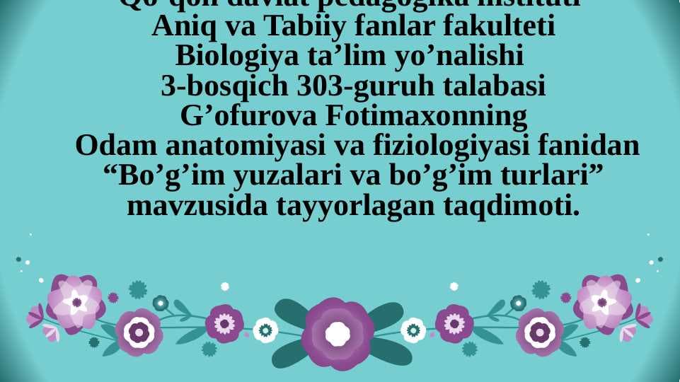 “Bo’g’im yuzalari va bo’g’im turlari”