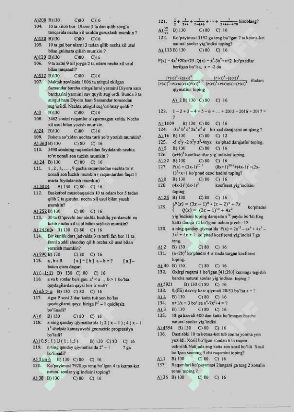 Matematika testlar abituriyent uchun 472 ta