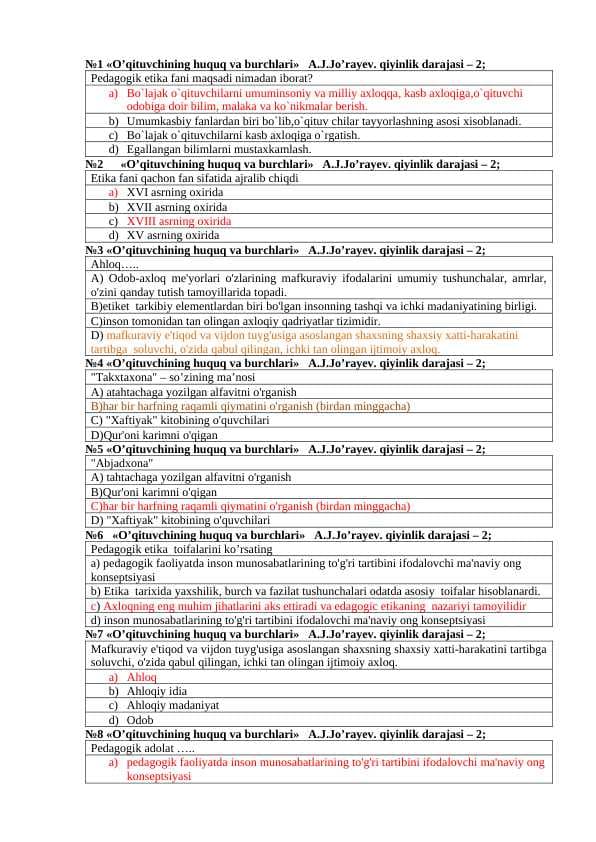 pedagogik etikadan test