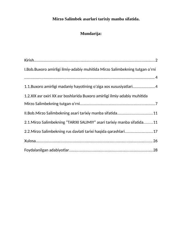 Мirzo Salimbek asarlari tarixiy manba sifatida
