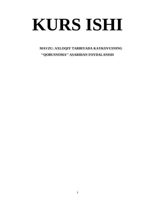 AXLOQIY TARBIYADA KAYKOVUSNING ‘‘QOBUSNOMA’’ ASARIDAN FOYDALANISH