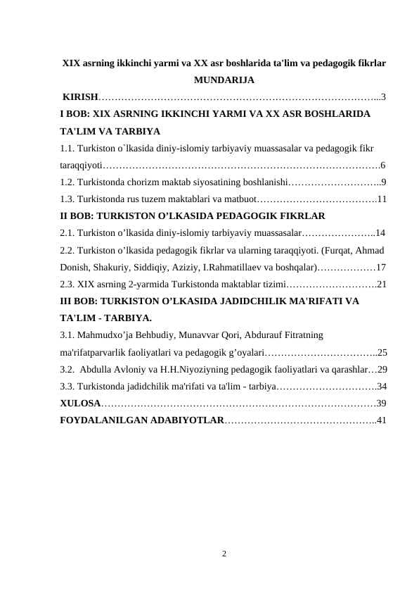 XIX asrning ikkinchi yarmi va XX asr boshlarida ta'lim va pedagogik fikrlar